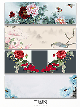 淡雅牡丹花卉花月背景圖