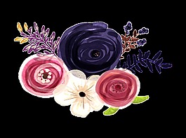 手繪深紫色花搭配透明花png透明素材