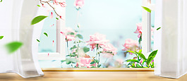 清新粉色花朵banner背景素材
