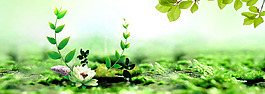 清新綠色樹葉banner背景素材