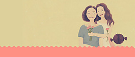 手繪卡通母女banner背景素材