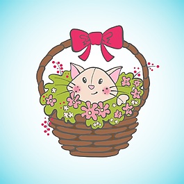 花籃小貓矢量素材