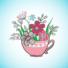 花群茶杯矢量素材