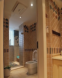 现代卫生间格子瓷砖背景墙室内装修效果图