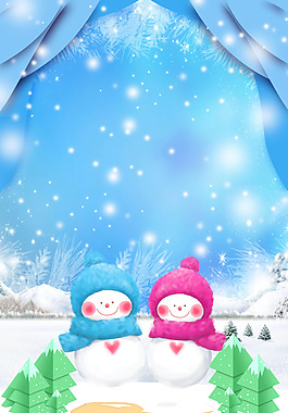 小清新雪花雪人背景
