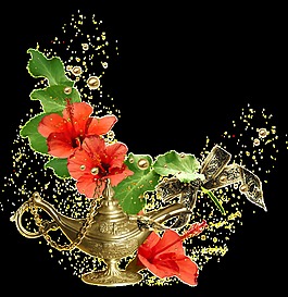 復(fù)古風(fēng)格金色花卉神燈png透明素材