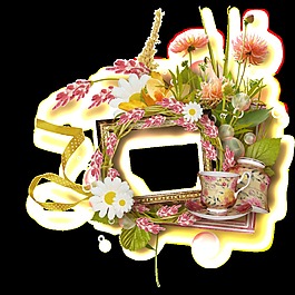 歐式復(fù)古花草相框png透明素材