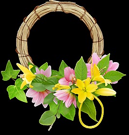 時尚節(jié)日花草圓形框png透明素材