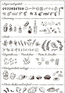 手繪蔬菜和水果廚具插畫(huà)