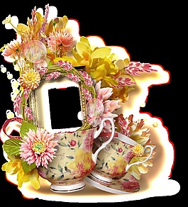 時尚花卉餐具裝飾框png透明素材