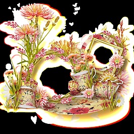 手繪童話花草裝飾框png透明素材