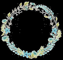 手繪藍(lán)色小花朵花環(huán)png透明素材