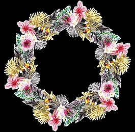 圆形精致花环明素材