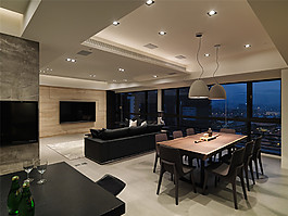 簡(jiǎn)約客廳餐桌效果圖