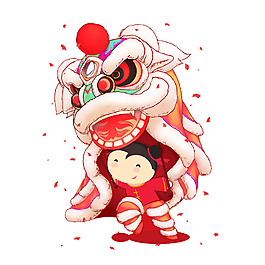 手绘春节舞狮元素