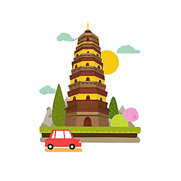 卡通古塔汽車元素