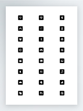 蘋果系統黑白圓角手機APP應用圖標集
