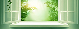 綠色植物窗戶banner背景素材