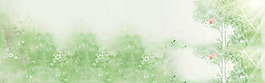 手繪綠色花紋大樹banner背景素材