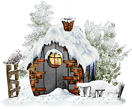 創意冬季雪屋png元素素材