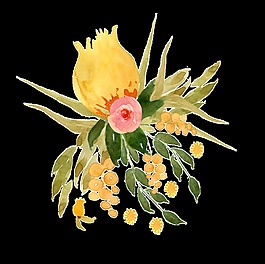 黃色綠色鮮花卡通透明素材