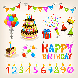 生日數字和生日蛋糕卡通圖片