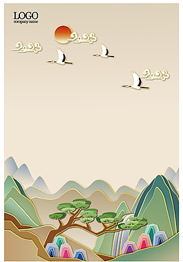 精美復(fù)古山水背景設(shè)計模板