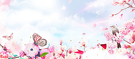 唯美清新粉色花朵banner背景素材