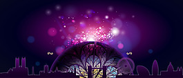 梦幻紫色烟花夜空banner背景素材