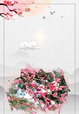 中國風山水花朵背景