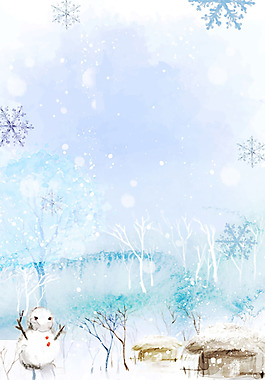 小清新茅草屋雪花背景