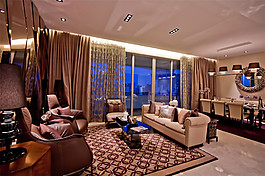 現(xiàn)代輕奢時(shí)尚客廳金色窗簾室內(nèi)裝修效果圖