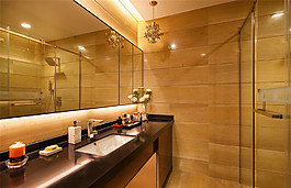 現(xiàn)代輕奢衛(wèi)生間金色背景墻室內(nèi)裝修效果圖