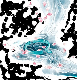 中國風水墨繪仙境背景png透明素材
