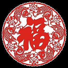 年年有余福字剪紙窗花png透明素材