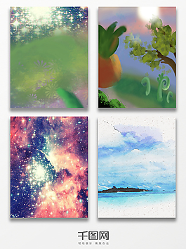 水彩森林星空背景圖