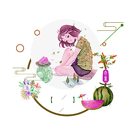 卡通瓜果女孩png元素素材