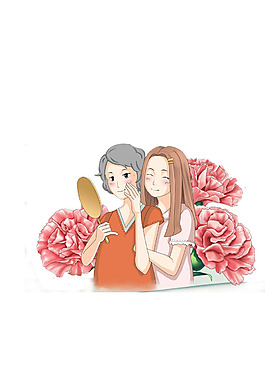 卡通康乃馨母女情深png元素素材