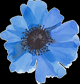藍(lán)色水墨漸變花卉卡通透明素材