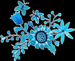 精致藍(lán)色花卉卡通透明素材