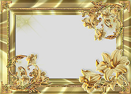 金色方形花卉邊框免摳psd透明素材