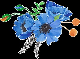 水藍(lán)花叢卡通透明裝飾素材