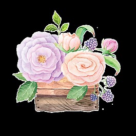 黃紫花叢卡通透明裝飾素材