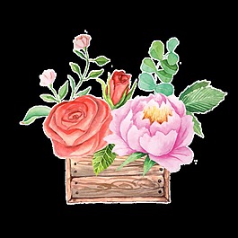 粉紅花叢卡通透明裝飾素材