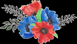 紅藍(lán)花叢卡通透明裝飾素材