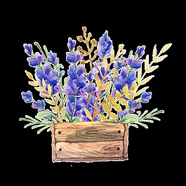 紫黃花束卡通透明裝飾素材