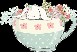 兔子花杯卡通透明装饰素材