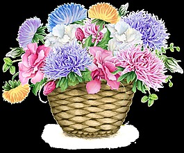 裝滿花的花籃png透明素材
