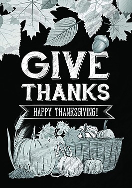 黑色設計水果蔬菜感恩節卡片psd源文件