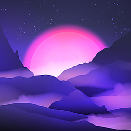 唯美的風景落日插畫